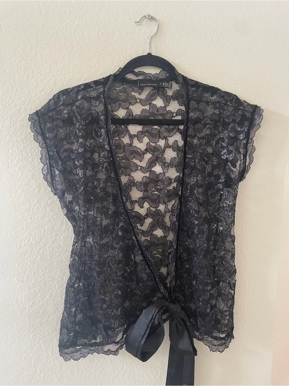 The Limited Vintage Black Lace Tie-Front Blouse